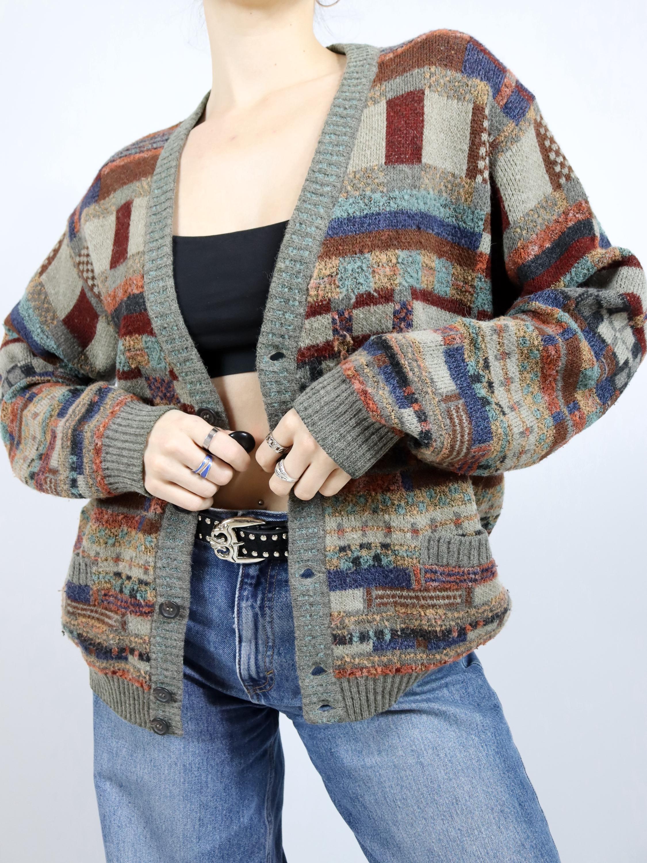 トップス 80s 90s IL GRANCHIO design cardigan Vintage 80s 90s IL GRANCHIO Cardigan Patterned Mohair Wool