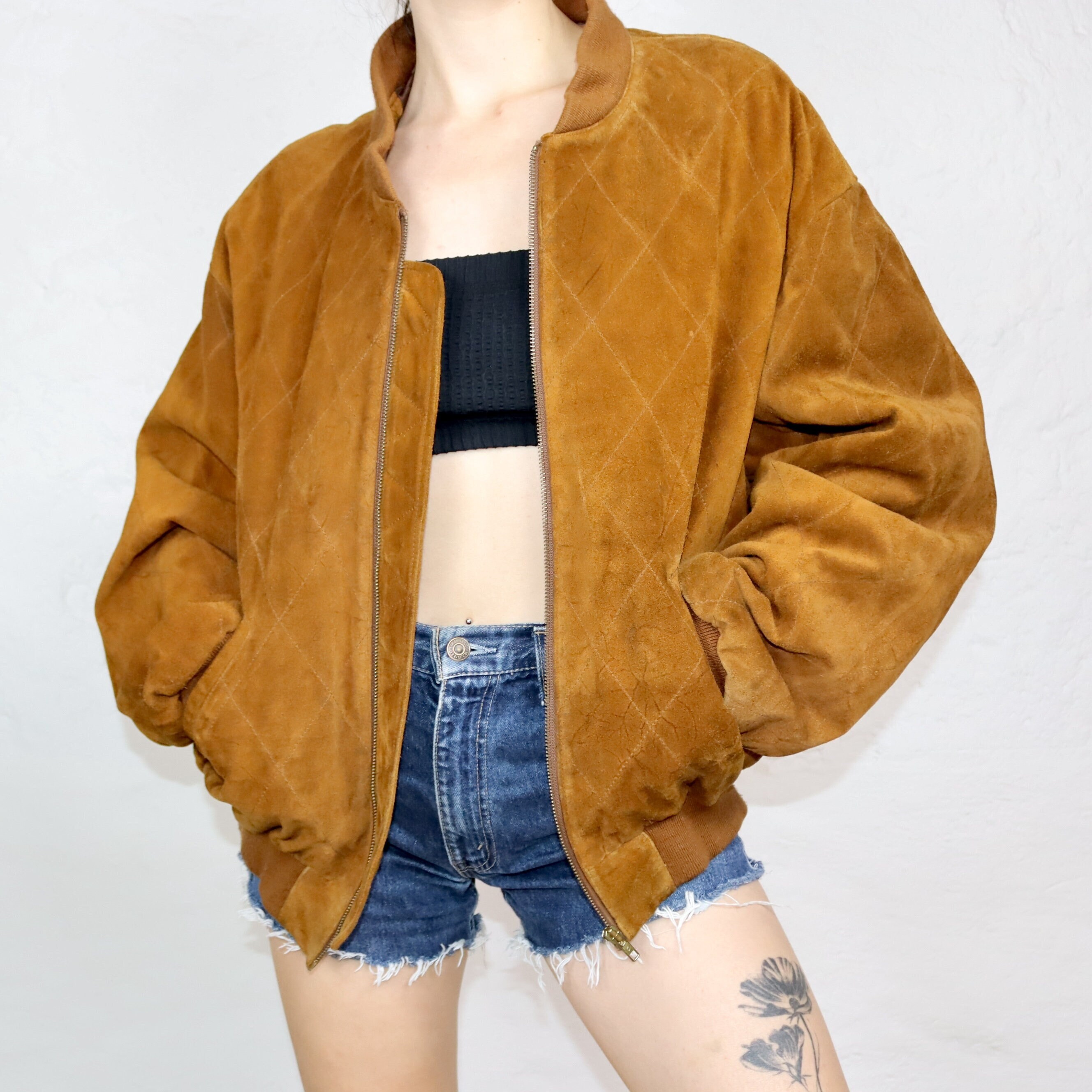 Vintage 80s 90s AMARILLO Suede Jacket Bomber Jacket Brown Leather 