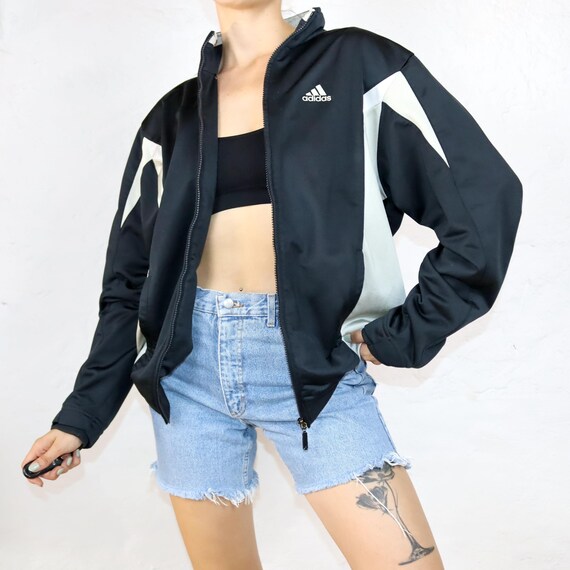 Vintage 80s 90s Y2k ADIDAS Tracksuit Jacket Stand up Collar Black 