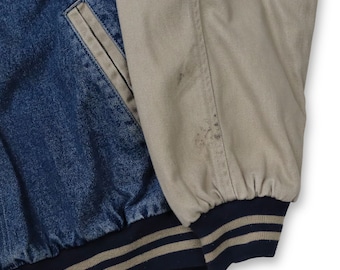 Vintage 80s 90s HARTWELL VIASPORT baseball jacket denim jacket beige blue  Riverbend Acres Melrose L