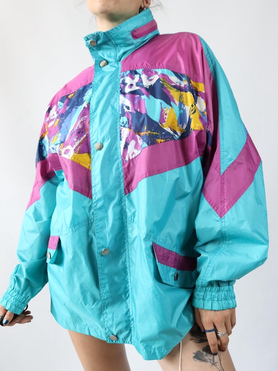 Vintage 80s 90s CAMPAGNOLO Windbreaker Rain Jacket Crazy Pattern