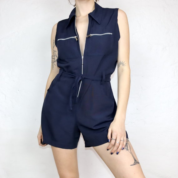 Vintage 80er 90er Einteiler Jumpsuit ärmellos Rei… - image 3