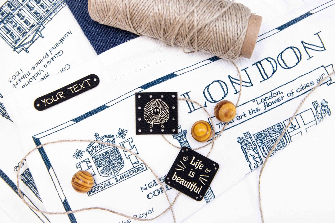 Black gold Engraving Faux Leather Custom Tags for Knits and Etsy