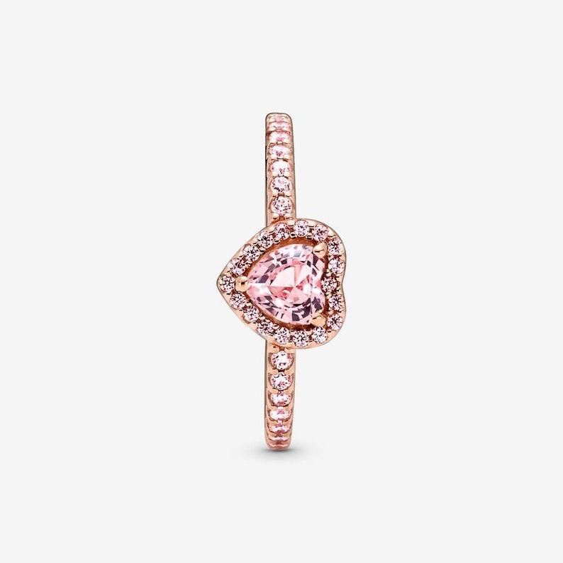 PANDORA Pink Elevated Heart Diamond Ring Rose Gold Plated Real Sterling Silver Ring image 2