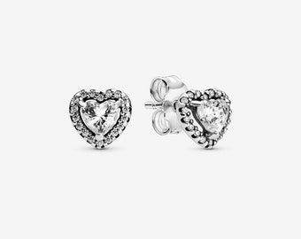 PANDORA Elevated Heart Diamond Stud Earrings Real Sterling Silver