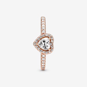 PANDORA Pink Elevated Heart Diamond Ring Rose Gold Plated Real Sterling Silver Ring image 3
