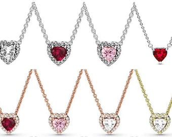 PANDORA Elevated Heart Diamond Necklace Real Sterling Silver Necklace Multi-colors