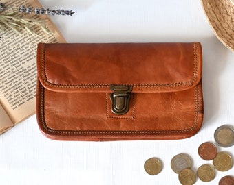Leder Portemonnaie "Jula", Geldbeutel, Smartphonetasche, Leder Brieftasche, Naturleder, Vintage, Handmade