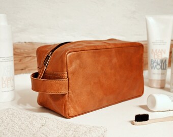 Leather toiletry bag, wash bag, shaving bag, make-up bag, cosmetic bag, handmade, Easter gift