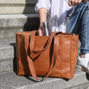 Shopper Leder | große Ledertasche | Shopper Tasche Leder | Handgefertigte Tasche aus Naturleder | Leder Henkeltasche groß mit Beutel