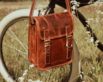 Leather handbag, shoulder bag, shoulder bag, bag with buckles, buffalo leather, handmade, brown