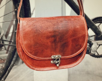 Handtasche aus Büffelleder, Umhängetasche, Cross-Body-Bag, Hakenverschluss, Braun, Vintage