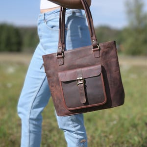 Damen Shopper Leder | Leder Schultertasche "Mala" | Umhängetasche Leder | Leder Handtasche Braun | Handarbeit Shopper | Nachhaltiger Shopper