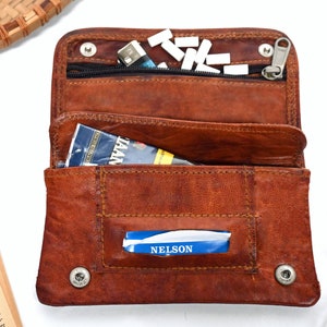 Handgefertigter Tabakbeutel aus Leder | Tabaktasche "Tapas" | Lederbeutel aus Naturleder | Drehertasche für Raucher