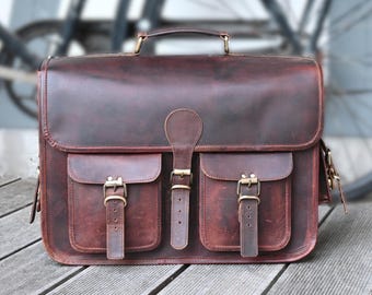 Aktentasche Leder Braun | Vintage Büffelleder Aktentasche | Retro Henkeltasche Braun | Leder Aktentasche Herren | Messenger Laptop Tasche