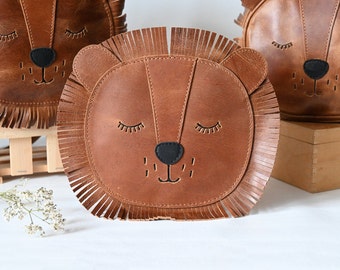 Lion leather backpack for children, children's bag, shoulder bag, storage children, handmade, buffalo leather, Easter gift
