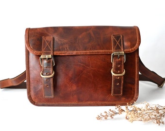 Buffalo leather shoulder bag, tablet bag, shoulder bag, everyday, retro, vintage, handmade
