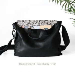 Schwarze Ledertasche "MAXIE", Hobo Shopper Bag, Umhängetasche, Reisebegleiter, Echtleder, Handarbeit