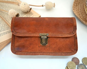 Leather wallet, purse, smartphone case, leather wallet, natural leather, vintage, handmade