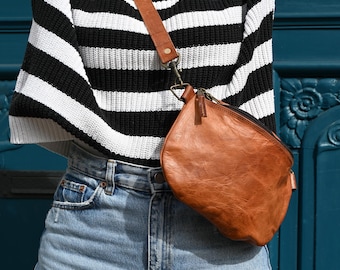 Handmade leather fanny pack | Brown leather fanny pack | Leather crossbody bag | Leather shoulder bag | Chest bag for women and men