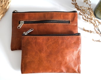Petit sac en cuir, organisateur, sac cosmétique, sac à main, compagnon de voyage, cuir naturel, fait main