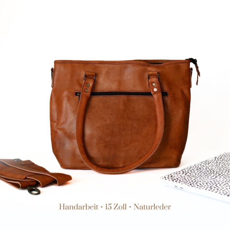 Women's leather shopper bag | Leather shoulder bag | Leather shoulder bag | Crossbody bag | Natural leather handbag | Women's shopper bag Maya Reißverschluss