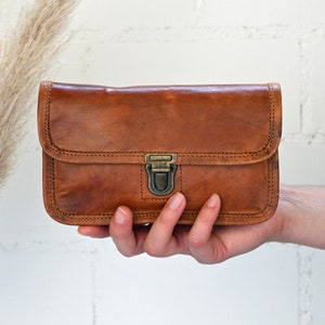 Portefeuille en cuir, porte-monnaie, étui pour smartphone, portefeuille en cuir, cuir naturel, vintage, fait main Jula S (innen braun)