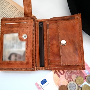 Handgenähte Geldbörse aus Naturleder, Portemonnaie, Brieftasche, Geldbeutel Herren, Fair, Vintage, Geschenk für Ihn