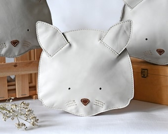 Katze Leder Rucksack für Kinder, Kindertasche, Umhängetasche, Aufbewahrung Kinder, Handarbeit, Büffelleder, Ostergeschenk