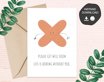 Printable Get Well Soon Card | Instant Download | Greeting Card | Digital Downloadable "Get Well Soon" Card