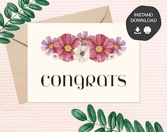 Printable Congratulations Card | Instant Download | Greeting Card | Digital Downloadable "Congrats" Card