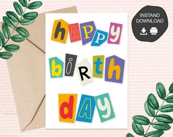 Printable Birthday Day Card | Instant Download | Greeting Card | Digital Downloadable "Happy Birthday" Card