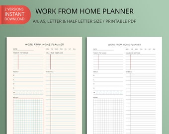 Printable Work From Home Planner | Undated Daily Schedule, Work, Meals, Productivity Planner | Instant Download | A4/A5/Letter/Halfletter