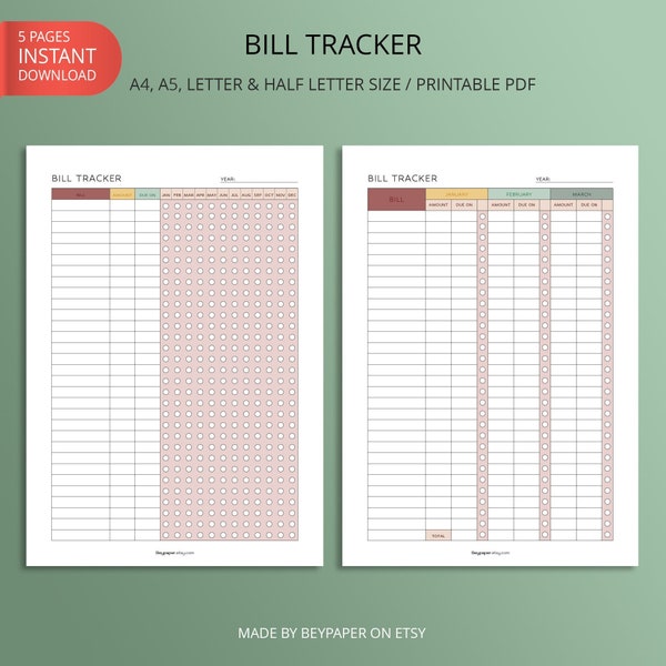 Bill Tracker Etsy