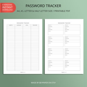 Printable Simple Password Tracker Password Log, Password Keeper ...