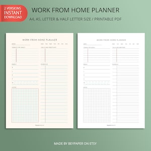 Printable Work From Home Planner Undated Daily Schedule, Work, Meals, Productivity Planner Instant Download A4/A5/Letter/Halfletter image 1