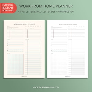 Printable Work From Home Planner | Undated Daily Schedule, Work, Meals, Productivity Planner | Instant Download | A4/A5/Letter/Halfletter