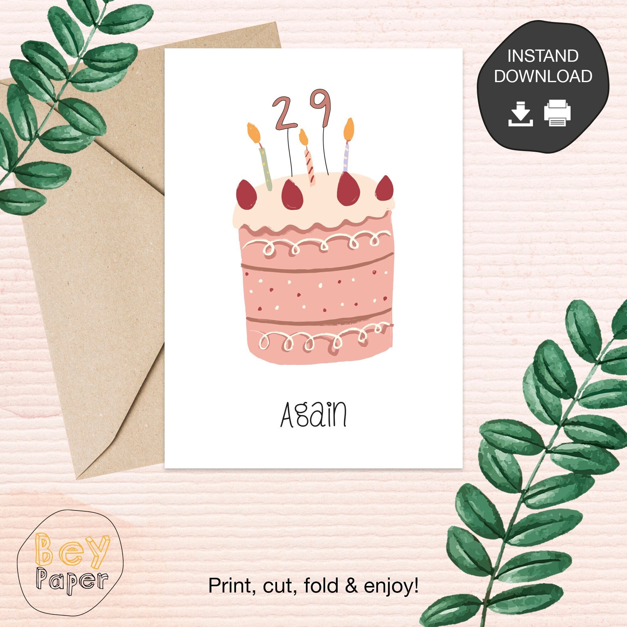 Printable Birthday Day Card Instant Download Greeting Card Digital ...