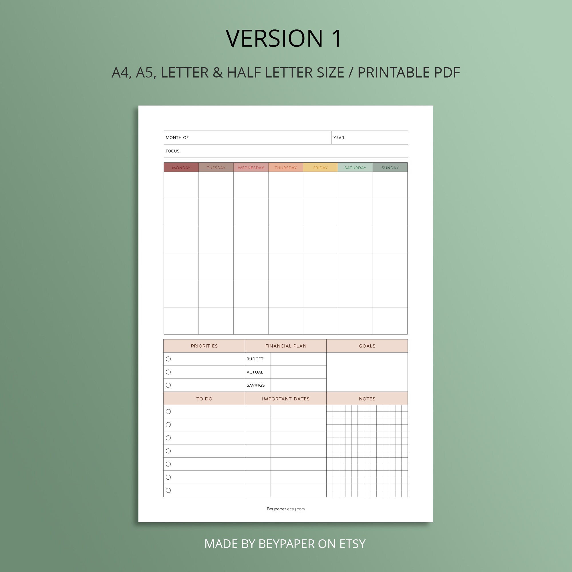 Printable Monthly Planner Monthly Agenda ,productivity Planner, Office ...