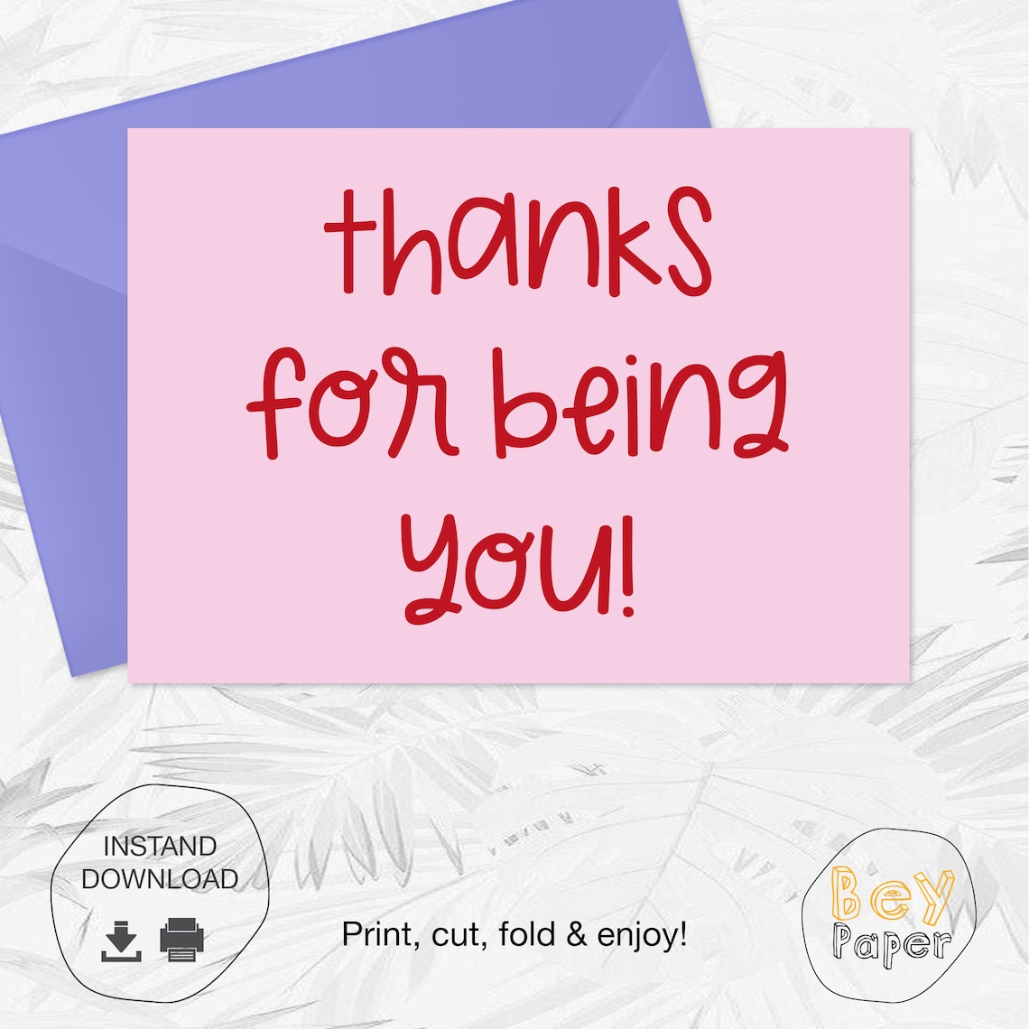 Printable Thank You Card Instant Download Greeting Card Downloadable