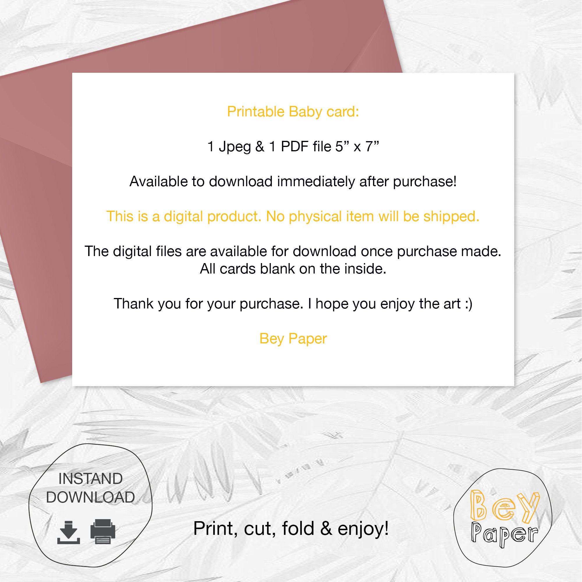 Printable Baby Card Instant Download Greeting Card Digital Downloadable ...