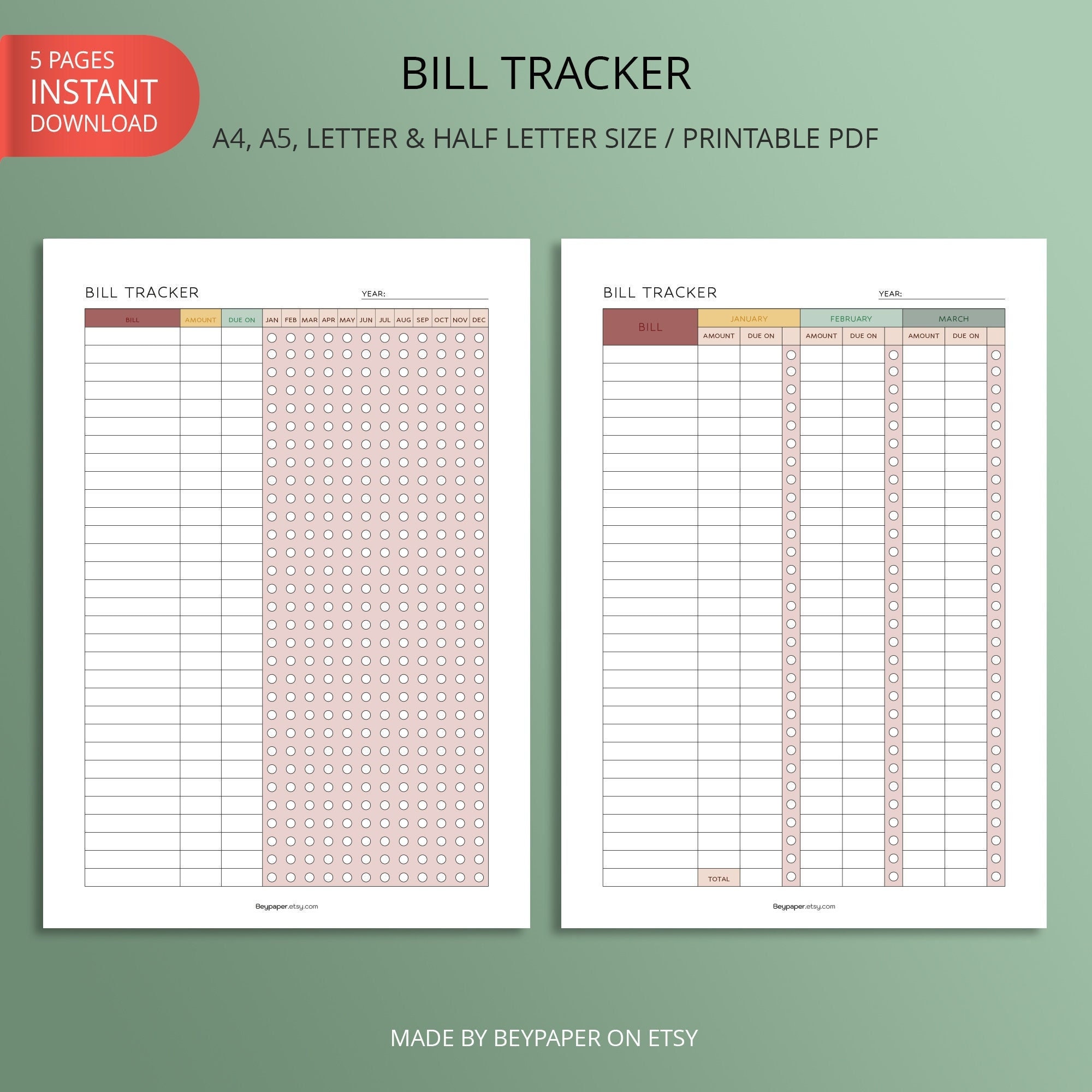 Printable Yearly Bill Payment Tracker Yearly Bill Payment Checklist Printable yearly bill payment tracker yearly bill payment checklist