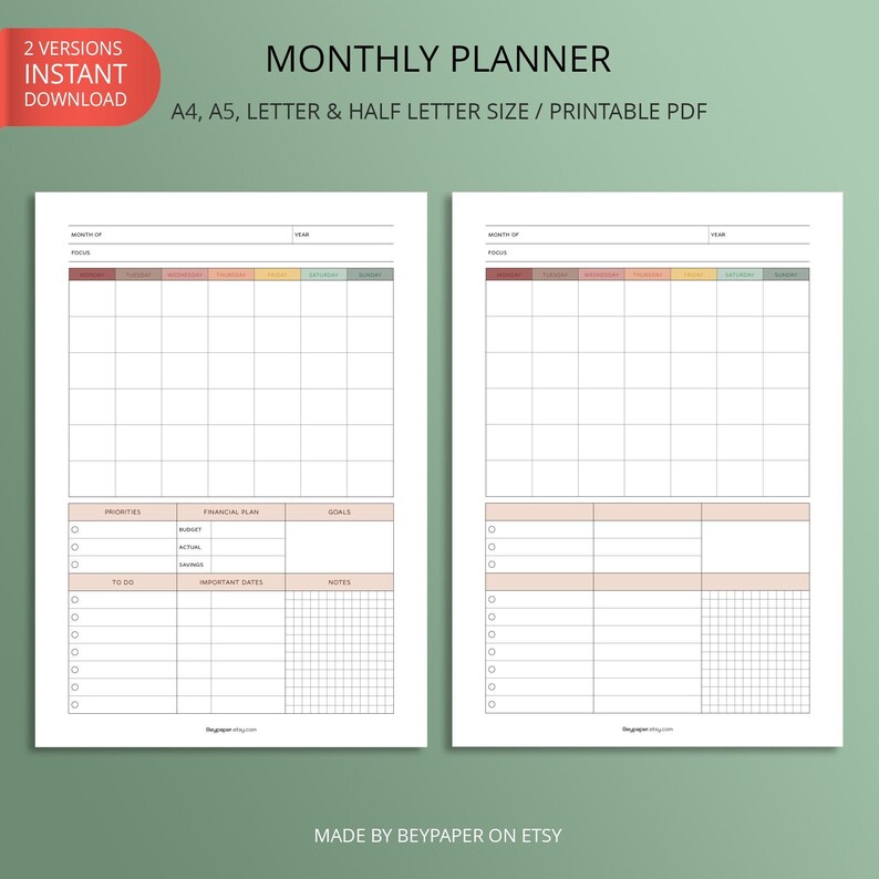 Printable Monthly Planner Monthly Agenda ,productivity Planner, Office ...