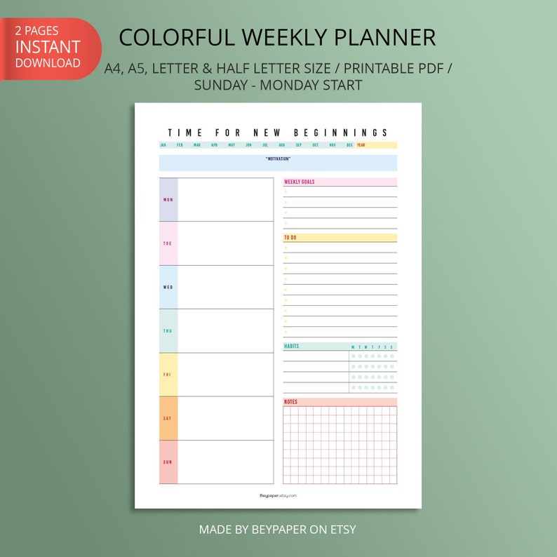 Printable Weekly Planner Undated Daily Schedule, To-do List ...