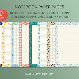 Printable Note Paper | 8 Different Designs of Papers, Journal Pages | Lined, Graph, Dot Grid Blanked Sheets | A4/A5/Letter/Half Letter Size