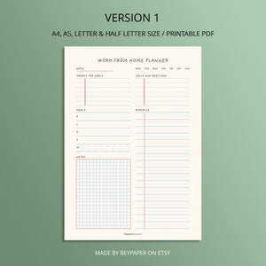 Printable Work From Home Planner Undated Daily Schedule, Work, Meals, Productivity Planner Instant Download A4/A5/Letter/Halfletter image 2