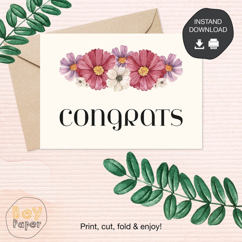 Printable Congratulations Card Instant Download Greeting Card Digital Downloadable Congrats Card zdjęcie 1