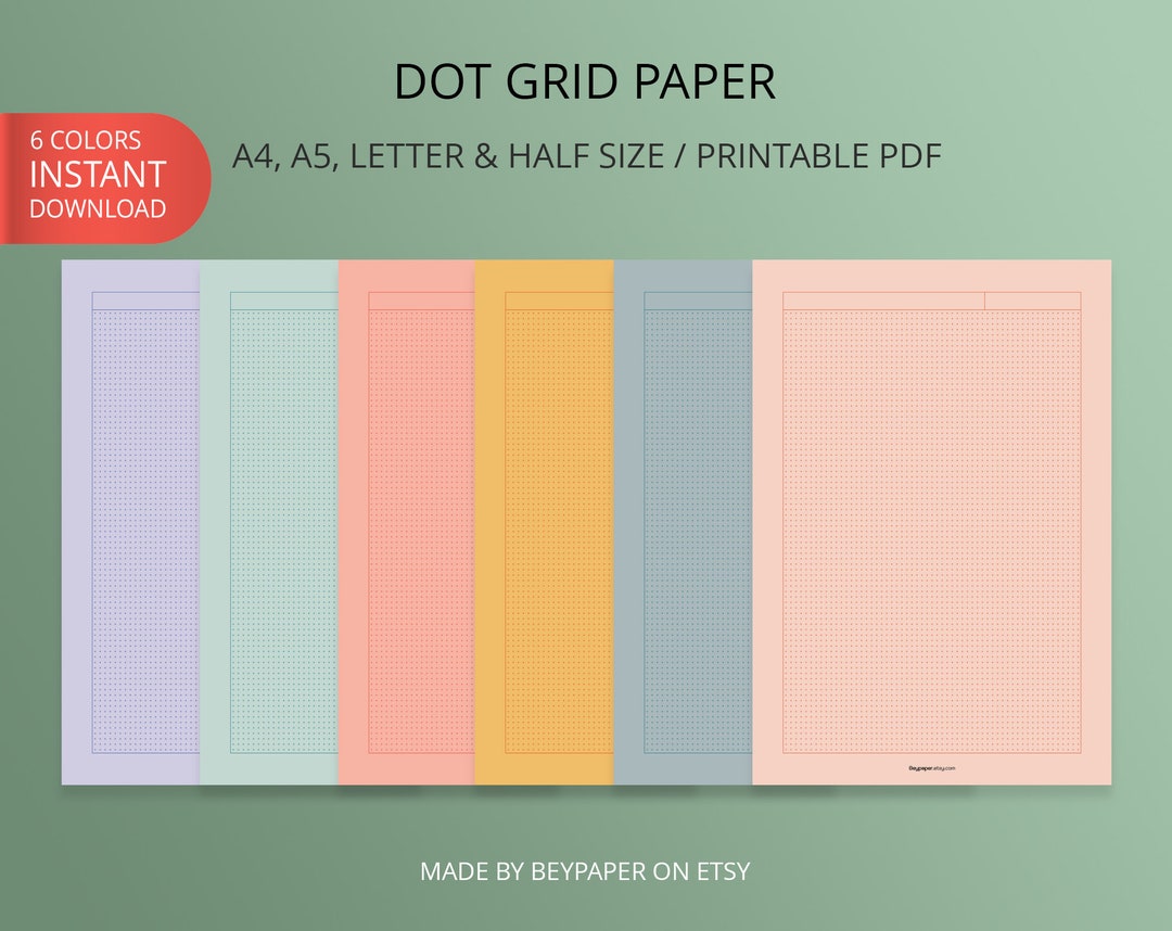 Printable Dot Grid Paper 6 Different Colors of Dot Grid Papers, Journal