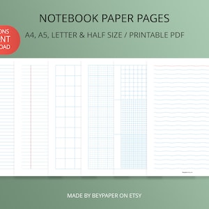 Printable Notebook Paper Pages | Lined & Graph Paper Bundle, 6 Versions ...