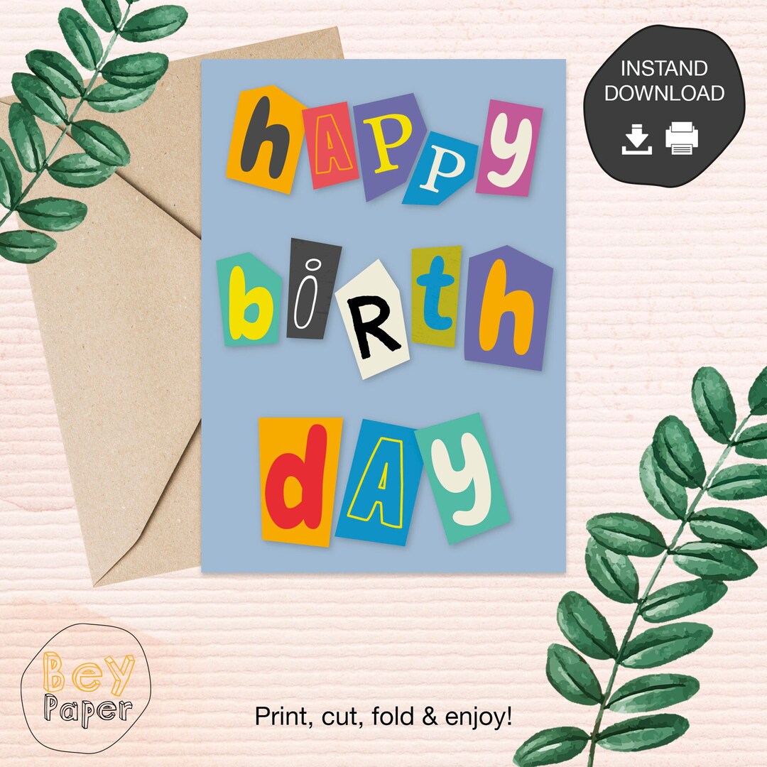 Printable Birthday Day Card Instant Download Greeting Card Digital ...